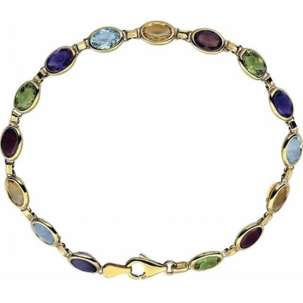 14K Yellow Natural Multi-Gemstone Line 7" Bracelet