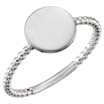 14K White Be Posh® Engravable Beaded Signet Ring