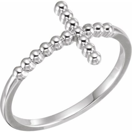 14K Yellow Beaded Sideways Cross Ring