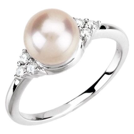 14K White Accented Ring Mounting for 6 mm Pearl