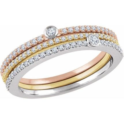 14K White/Yellow/Rose 3/8 CTW Natural Diamond Stackable Rings - Set of 3