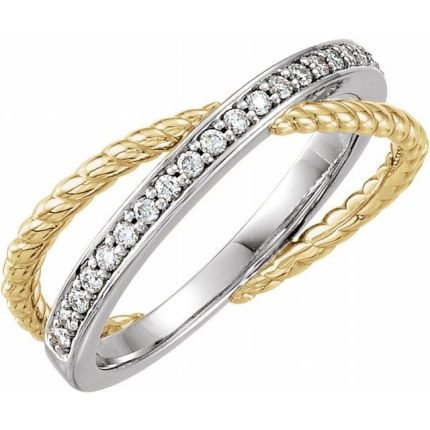 14K Yellow/White 1/5 CTW Natural Diamond Criss-Cross Rope Ring