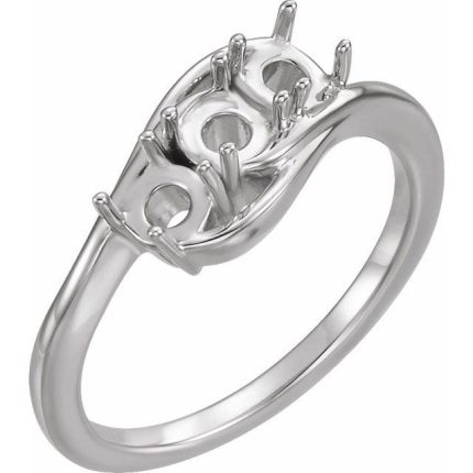 14K White Three-Stone Cabochon Ring Mounting