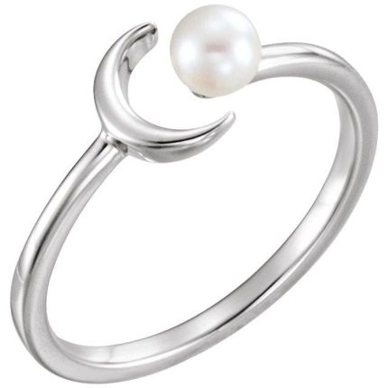 14K White Crescent Moon Ring Mounting for 4 mm Pearl