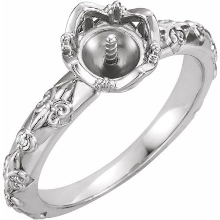 14K White Accented Vintage-Inspired Ring for 7 mm Pearl