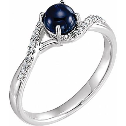 14K White Natural Blue Sapphire & .07 CTW Natural Diamond Ring