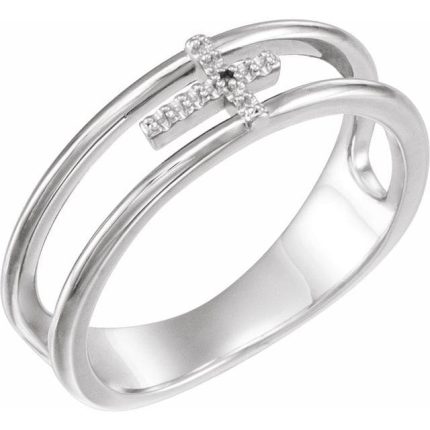 14K White Accented Negative Space Cross Ring Mounting