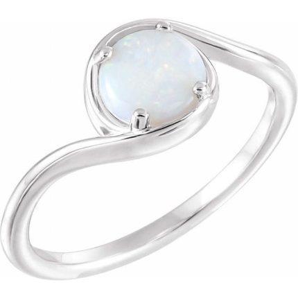 14K White 6 mm Round Cabochon Bypass Ring
