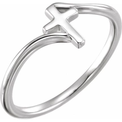 14K White Cross Bypass Ring