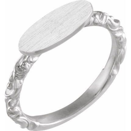 14K White 13x5.5 mm Oval Signet Ring