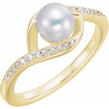 14K White Accented Bypass Ring Mounting for 6 mm Pearl
