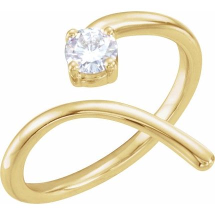 14K Yellow 4 mm Round Colorless Forever One™ Moissanite Bypass Ring