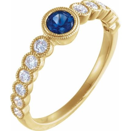 14K Yellow Natural Blue Sapphire & 1/2 CTW Natural Diamond Ring