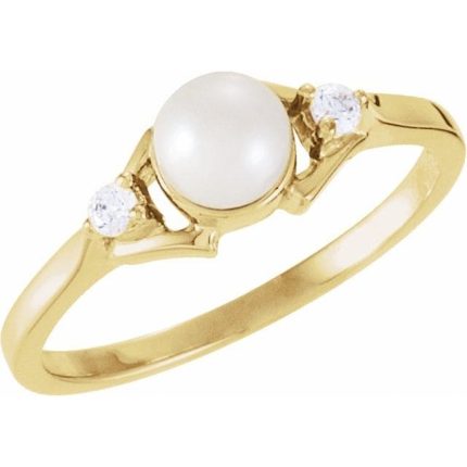 14K White Accented Ring Mounting for 5 mm Pearl