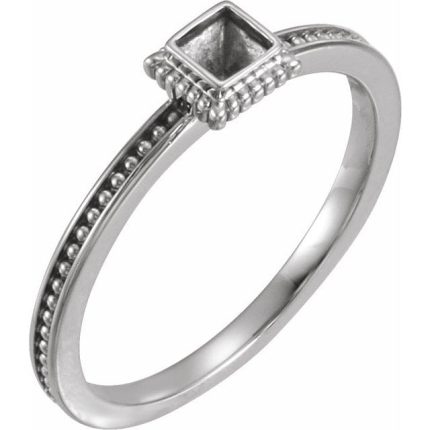 14K White Natural Amethyst Family Stackable Ring