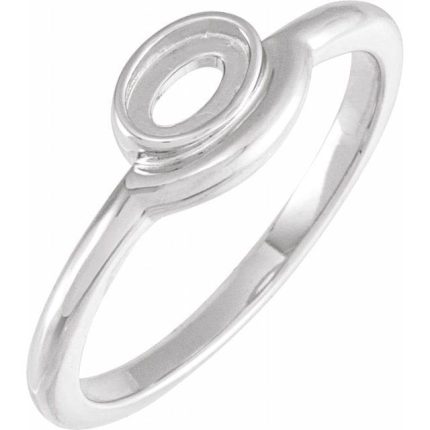 14K White 6x4 mm Oval Bezel-Set Cabochon Ring Mounting