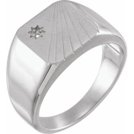 14K Yellow .015 CT Natural Diamond Signet Ring