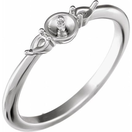 14K White Accented Ring Mounting for 4-4.5 mm Pearl