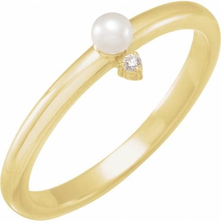 14K Yellow Cultured Black Akoya Pearl & .015 CT Natural Diamond Ring