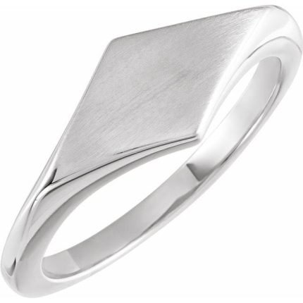 14K White Geometric Signet Ring