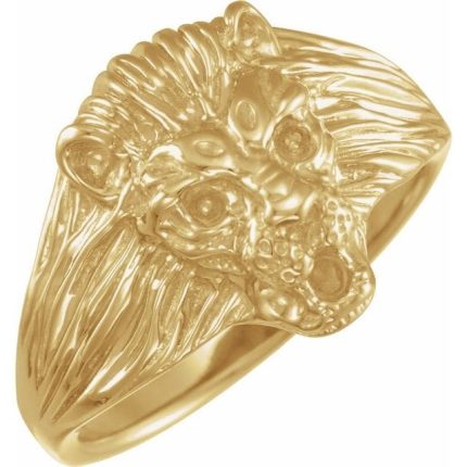 14K Yellow .06 CTW Natural Diamond & Natural Ruby Lion Head Ring