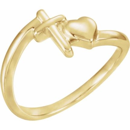14K Yellow Cross & Heart Chastity Ring