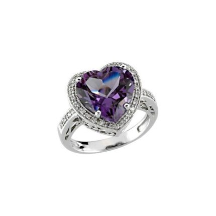 14K White Natural Amethyst & 1/6 CTW Natural Diamond Ring