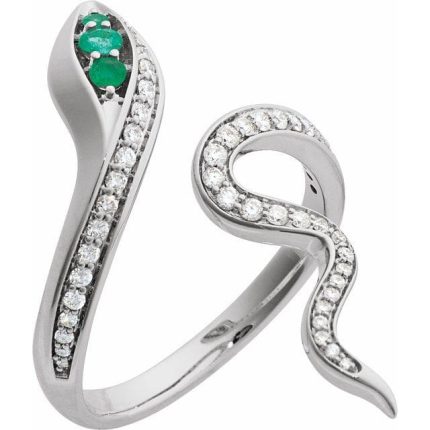 14K Yellow Natural Emerald & 1/3 CTW Natural Diamond Snake Ring