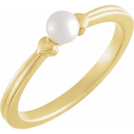Sterling Silver Cultured White Freshwater Pearl Heart Ring