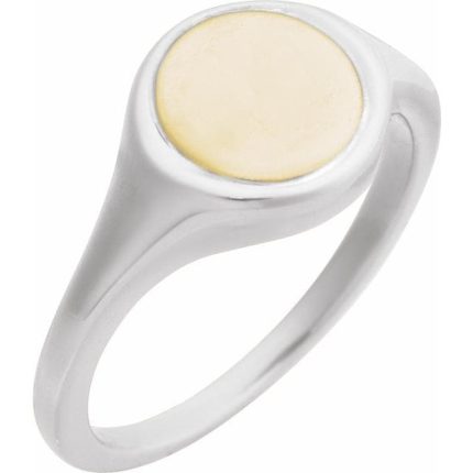 14K White Engravable Round Signet Ring