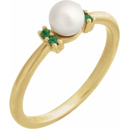 14K Yellow Cultured Freshwater Pearl & Natural Pink Tourmaline Ring