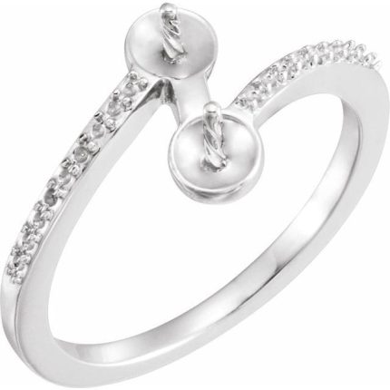 14K White Bypass Two-Stone Ring Mounting for 6.5 mm Pearl