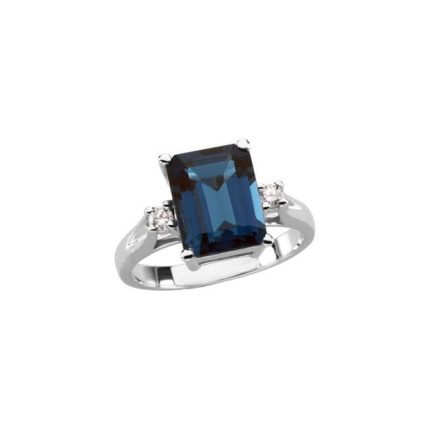 14K White Natural London Blue Topaz & 1/10 CTW Natural Diamond Ring