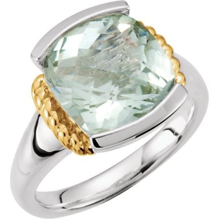 Sterling Silver & 14K Yellow Natural Green Quartz Ring