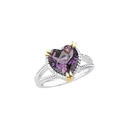 Sterling Silver & 14K Yellow Natural Amethyst Heart Ring