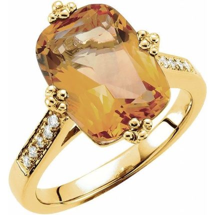 14K Yellow Natural Citrine & .08 CTW Natural Diamond Ring