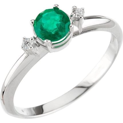 14K White Natural Emerald & .04 CTW Natural Diamond Ring