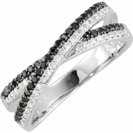 14K White 3/8 CTW Natural Black & White Diamond Criss-Cross Ring