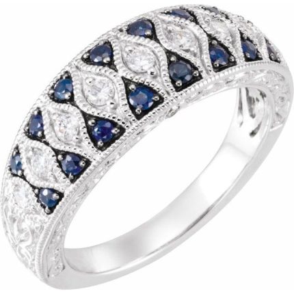 14K White Natural Blue Sapphire & 1/4 CTW Natural Diamond Ring