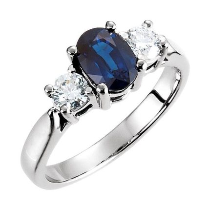 14K White Natural Blue Sapphire & 3/8 CTW Natural Diamond Ring