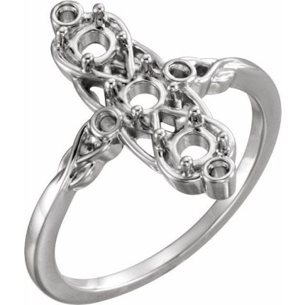 14K White Three-Stone Ring Mounting