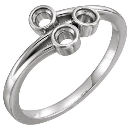 14K White Three-Stone Bezel-Set Ring Mounting