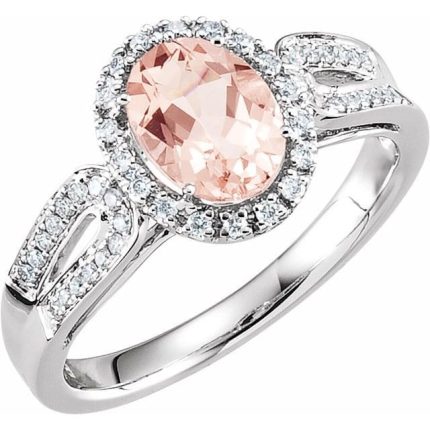 14K White Natural Pink Morganite & 1/5 CTW Natural Diamond Ring