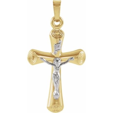 14K Yellow/White 22x15 mm Crucifix Pendant