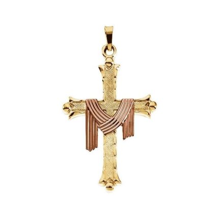 14K Yellow/Rose 25.5x18 mm Cross with Robe Pendant