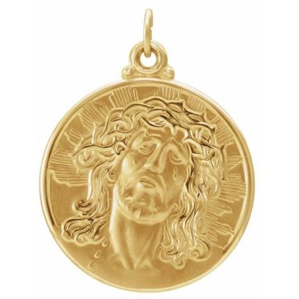 14K Yellow 33 mm Round Face of Jesus (Ecce Homo) Medal