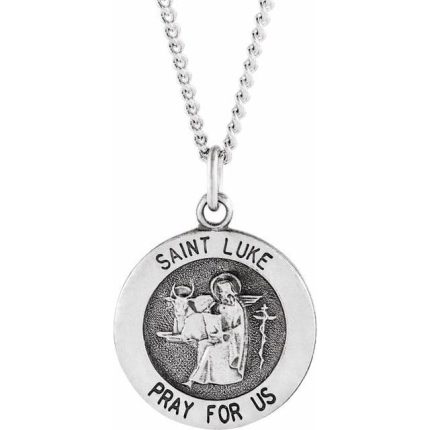 Sterling Silver 18 mm Round St. Luke Medal 18" Necklace