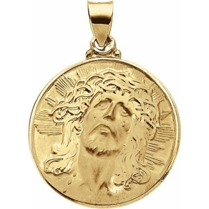 14K Yellow 23 mm Hollow Face of Jesus (Ecce Homo) Pendant