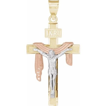 14K Yellow/White/Rose  29x18.5 mm Crucifix Pendant