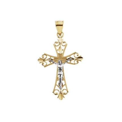 14K Yellow/White 34x24 mm Crucifix Pendant